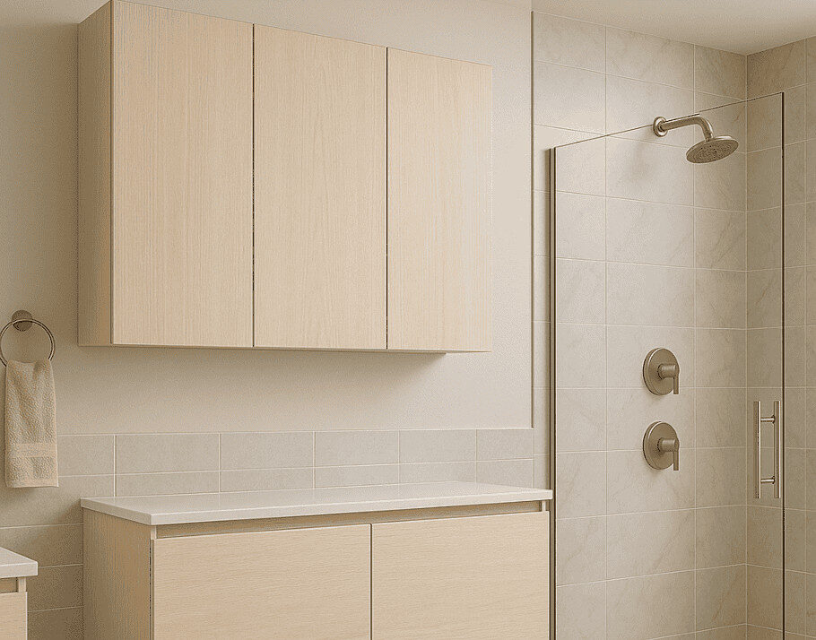 Bathroom cabinets at Raby Home